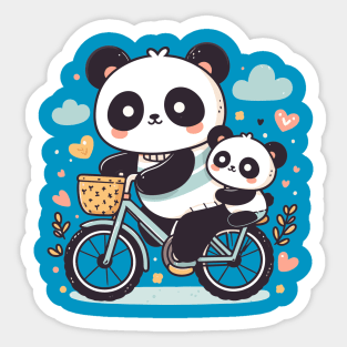 Pandas family riding on a bicycle Sticker